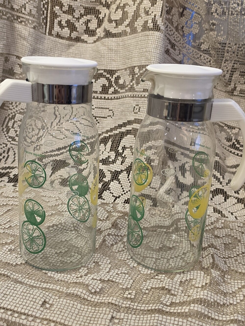 Vintage Pyrex Lemon Lime Glass Carafe Pitcher 1 Qt Welcome Degustation W/ Lid MC